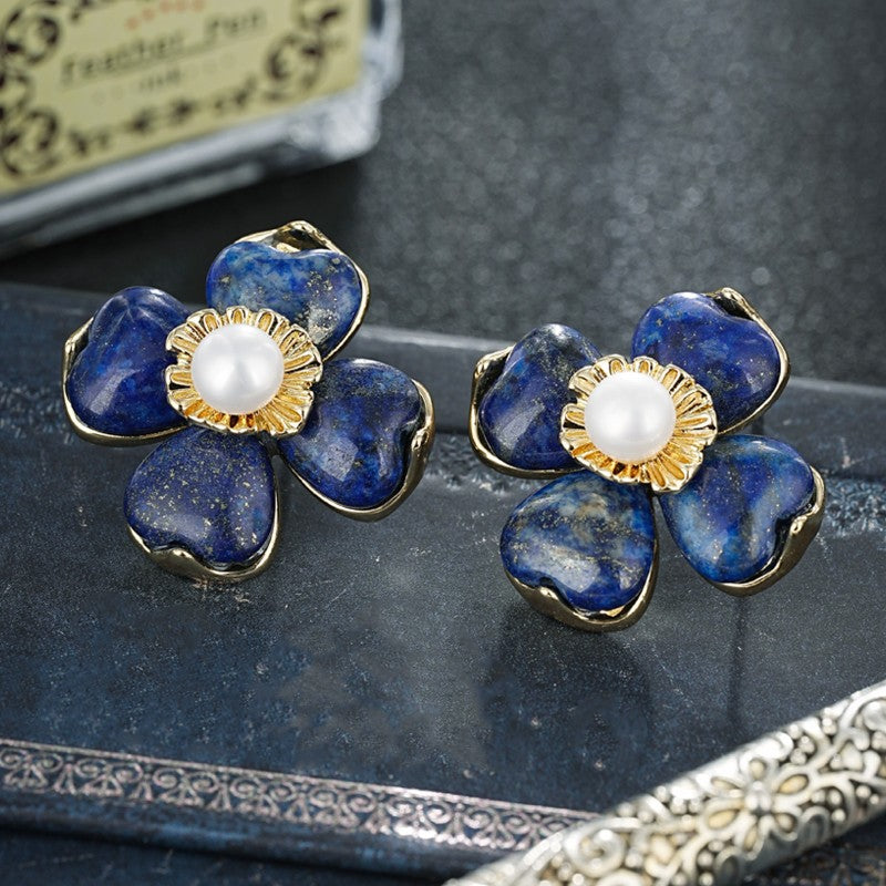 S4953E1 Lapis Lazuli Pearl Earrings Stud Ear Accessories fine handmade gifts