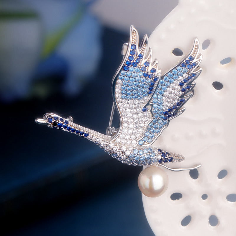 S2075B1 Pearl Bird Scarf Buckle Brooch fine handmade gifts