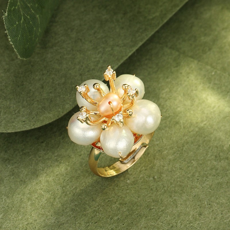 S2124R1 Pearl adjustable one-size-fits-all Engagement Ring fine handmade gifts