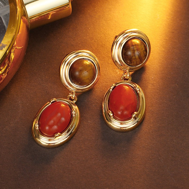 S4947E1 Tiger's Eye Long Earrings Stud Ear Accessories fine handmade gifts