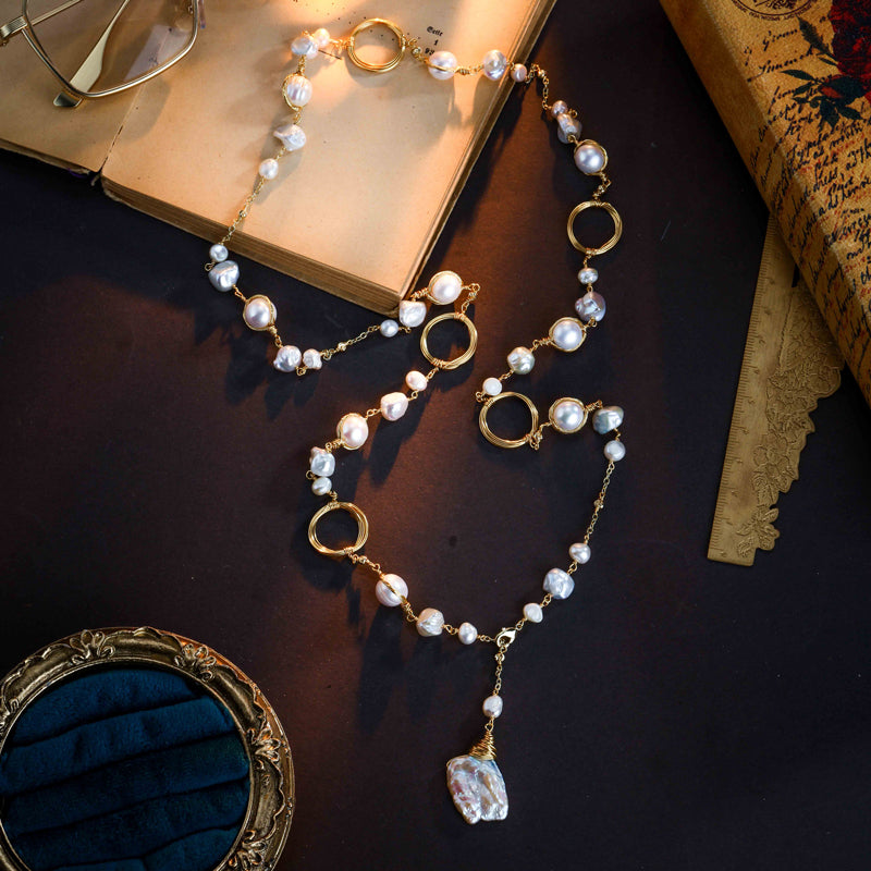 S2808N1 Pearl Sweater Chain Long Necklace Choker fine handmade gifts