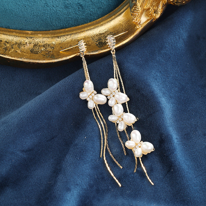 S4635E1 Pearl Long irregular Earrings Stud Ear Accessories fine handmade gifts