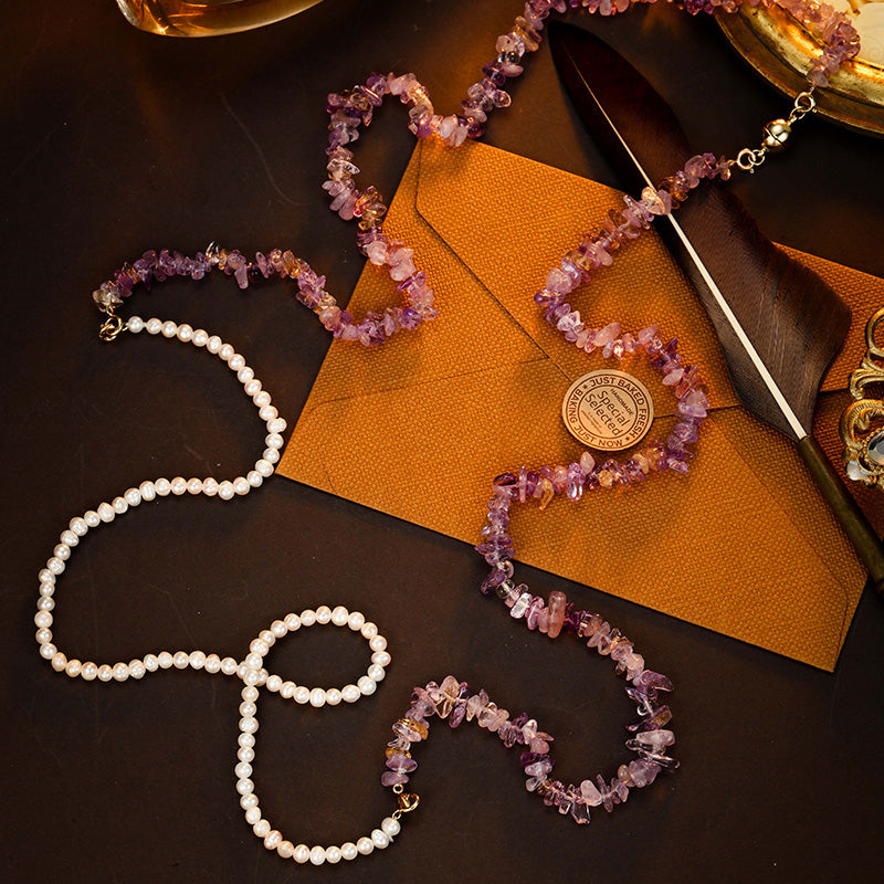 S2828N1 Pearl Amethyst Sweater Chain Long Necklace Choker fashion handmade gifts
