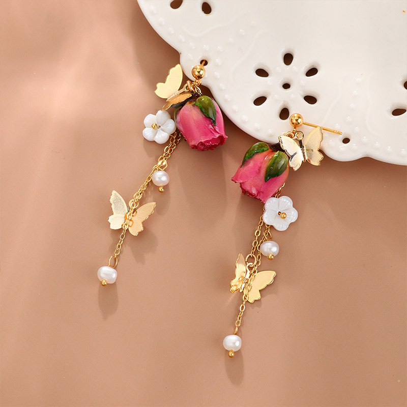S5065E1 Earrings Butterfly Dance Rose