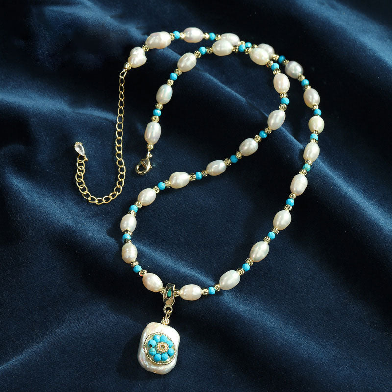 S2603N1 Pearl Pure White Turquoise Sweater Chain Long Necklace Choker simple elegant fine handmade gifts