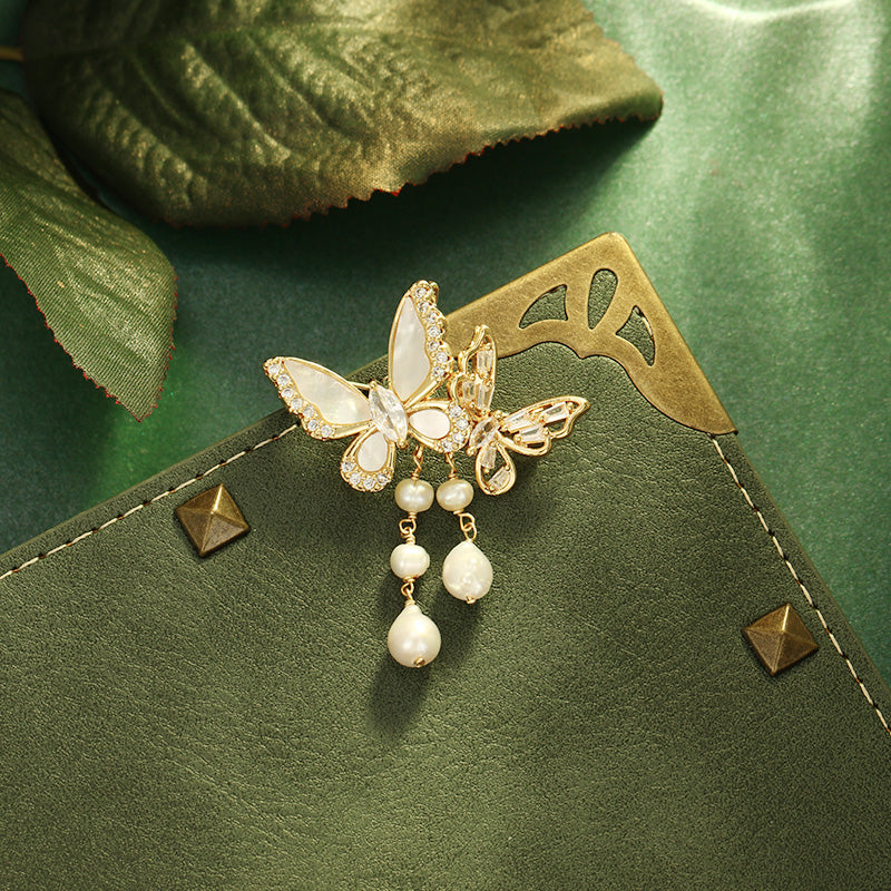 S2336B1 Pearl butterfly Brooch Scarf Buckle fine handmade gifts