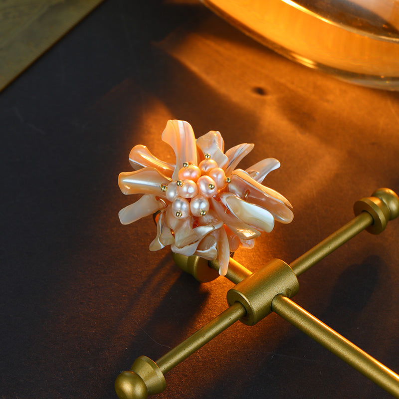 S2145R1 Pearl adjustable one-size-fits-all engagement ring fine handmade gifts