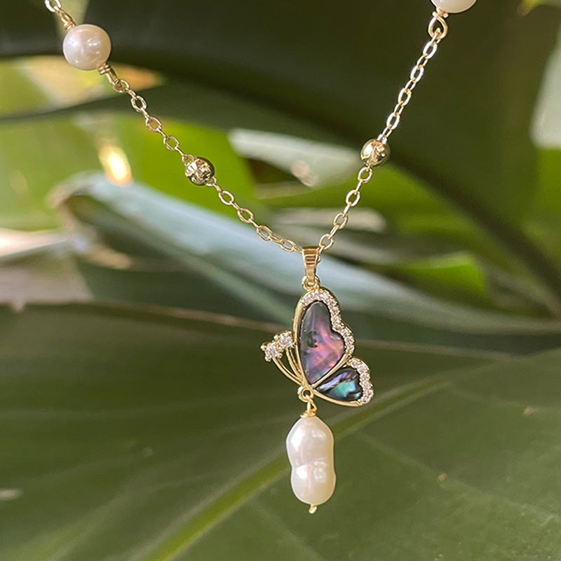 S2563N1 Pearl butterfly Sweater Chain Long Necklace fine handmade gifts