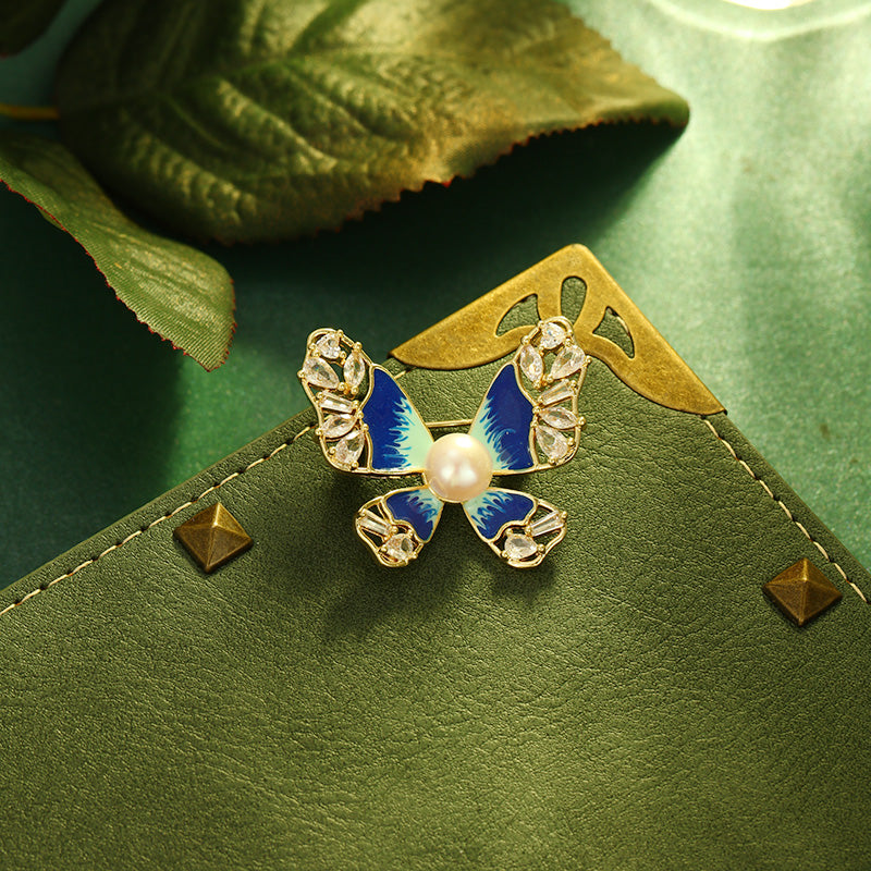 S2341B1 Pearl butterfly Brooch Scarf Buckle fine handmade gifts