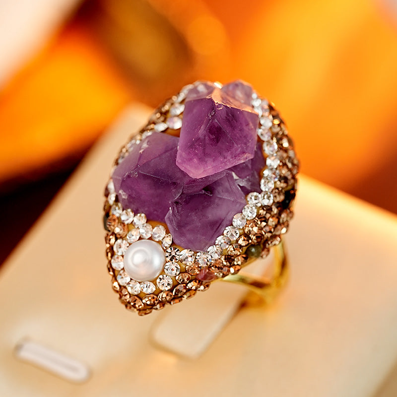 S2059R1 Pure Amethyst Pearl adjustable one-size-fits-all Engagement Rings fine handmade gifts