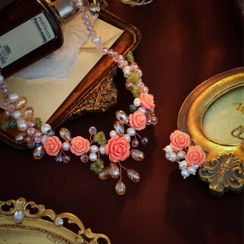 S1923S2 Pearl Flower necklace earrings suit fine handmade gifts