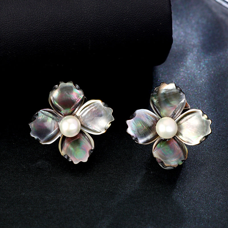 S4495E1 Pearl Flower Earrings Stud Ear Accessories fine handmade gifts