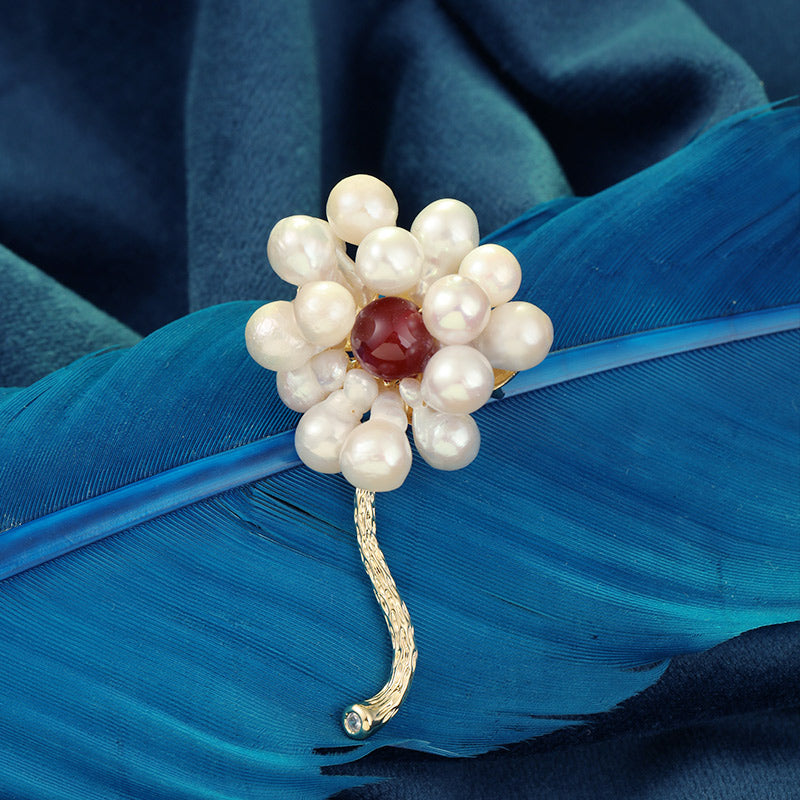 S2239B1 Agate pearl Flower Brooch Scarf Buckle fine handmade gifts