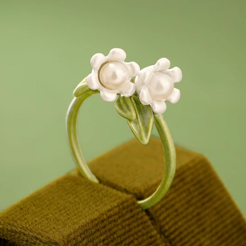 S1932R1 Pearl flower adjustable one-size-fits-all Engagement Rings fine handmade gifts