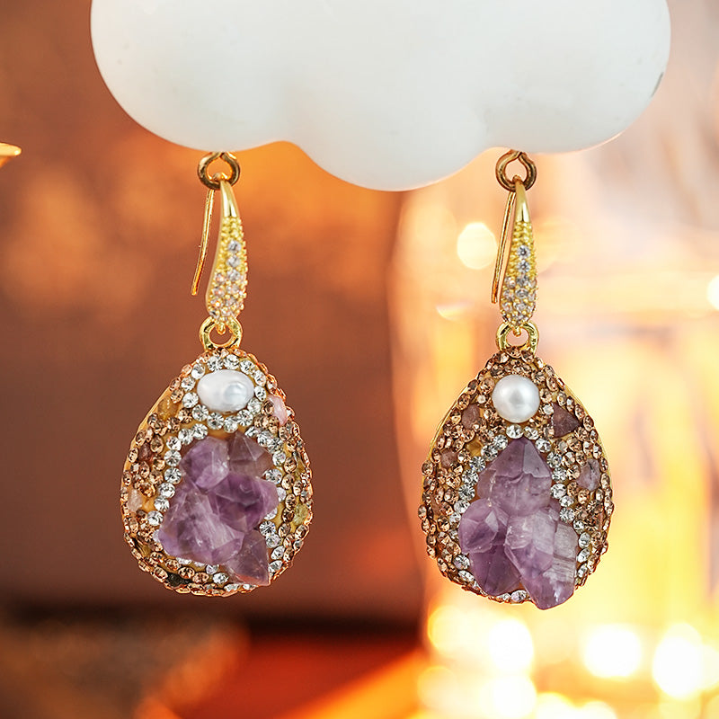 S4842E1 Pure Amethyst Pearl Stud Earrings Ear Accessories fine handmade gifts