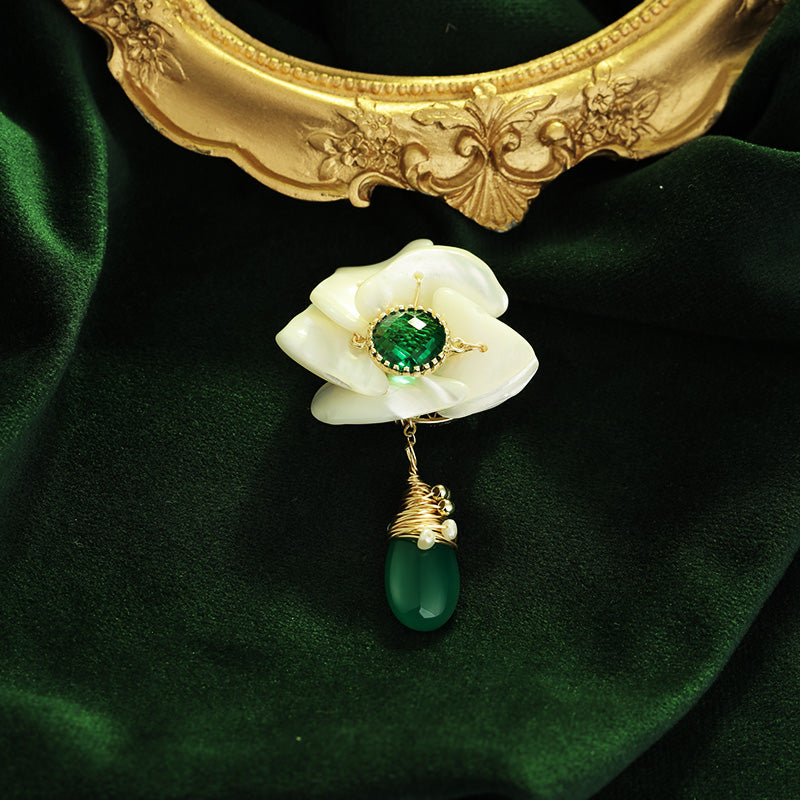 S2238B1 Pure Green Agate Brooch Scarf Buckle fine handmade gifts