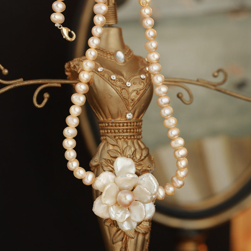 S2571N1 Pearl flower Sweater Chain Long Necklace fine handmade gifts