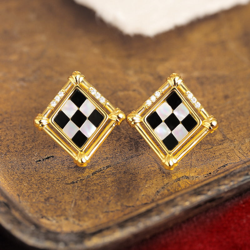 S4555E1 Black Onyx geometric Earrings Stud Ear Accessories fine handmade gifts
