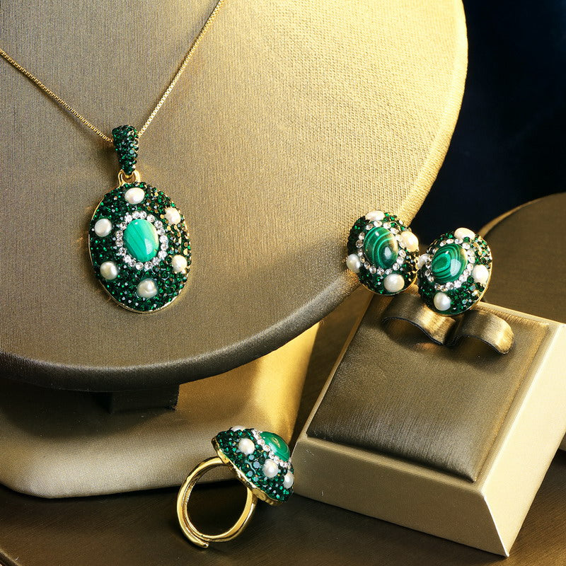 S1945S1 Pearl Earrings Stud Ear Accessories Long Necklace adjustable Rings Set fine handmade gifts