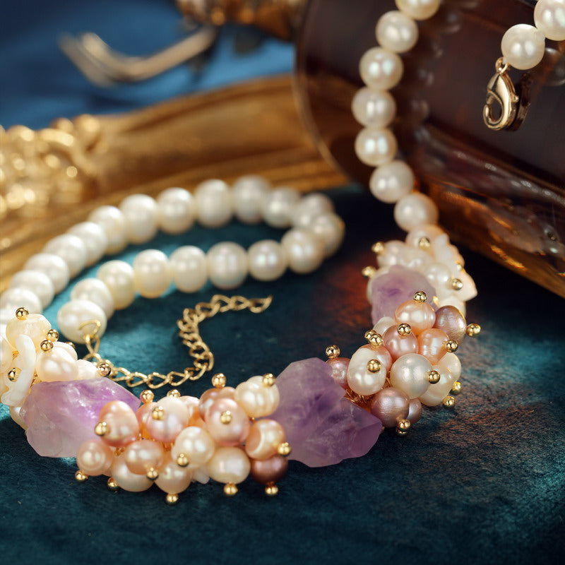S2630N1 Pearl Amethyst Sweater Chain Long Necklace Choker traditional elegant fine handmade gifts