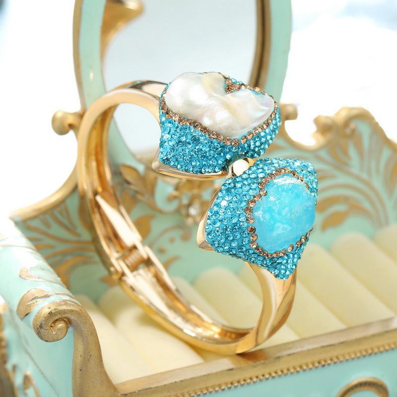 S2223C1 Pure Aquamarine pearl bracelet Bangle Hand Chain fine handmade gifts