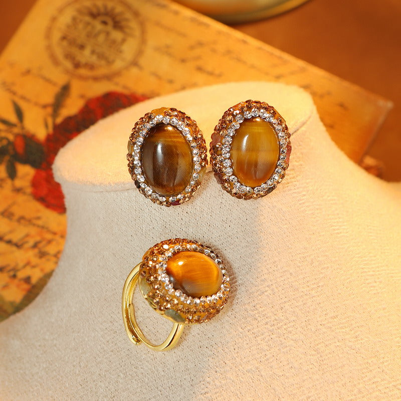 S4805E1 Tiger's Eye Earrings Stud Ear Accessories fine handmade gifts