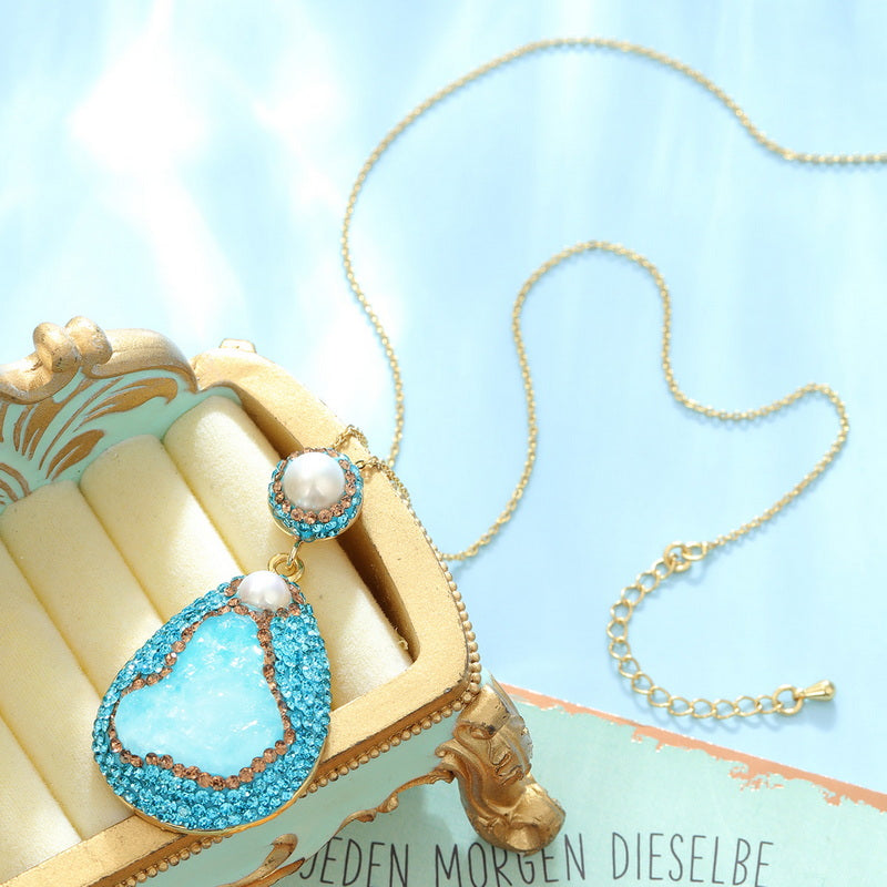 S2573N1 pearl aquamarine Sweater Chain Long Necklace fine handmade gifts