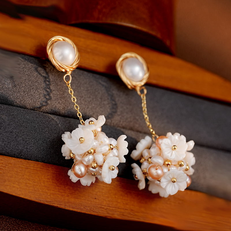 S4808E1 Pearl Flower Earrings Stud Ear Accessories fine handmade gifts