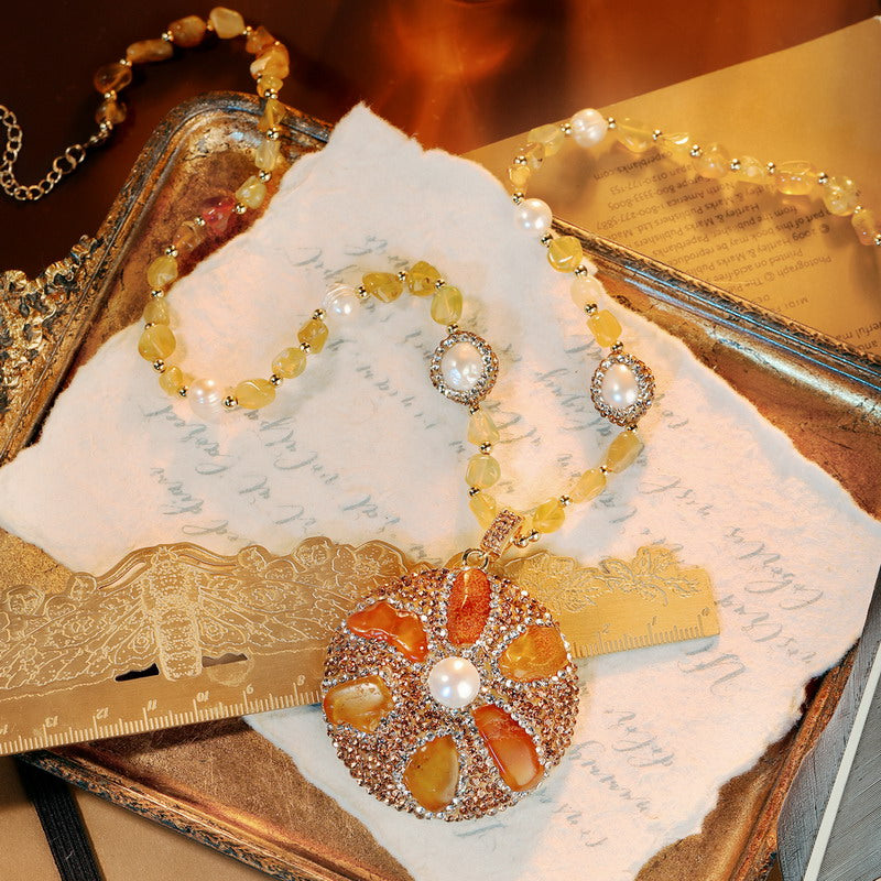 S2616N1 Pure amber pearl yellow opal Sweater Chain Long necklace fine handmade gifts