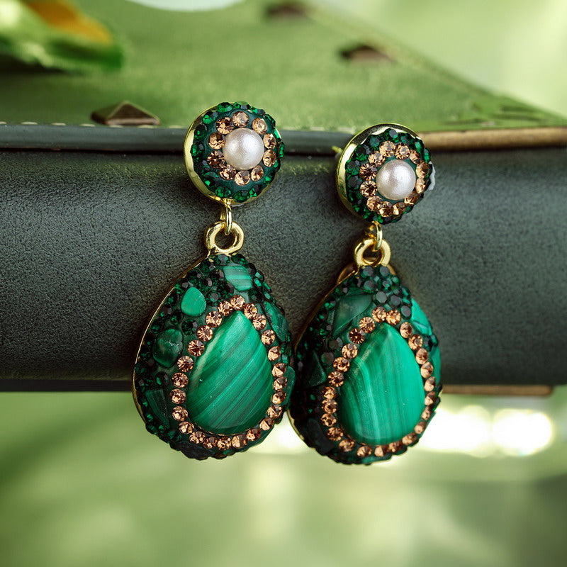 S4777E1 Pure malachite pearl earrings Stud Ear Accessories fine handmade gifts