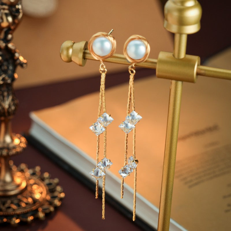 S4859E1 Pearl Long Earring Stud Ear Accessories fine handmade gifts