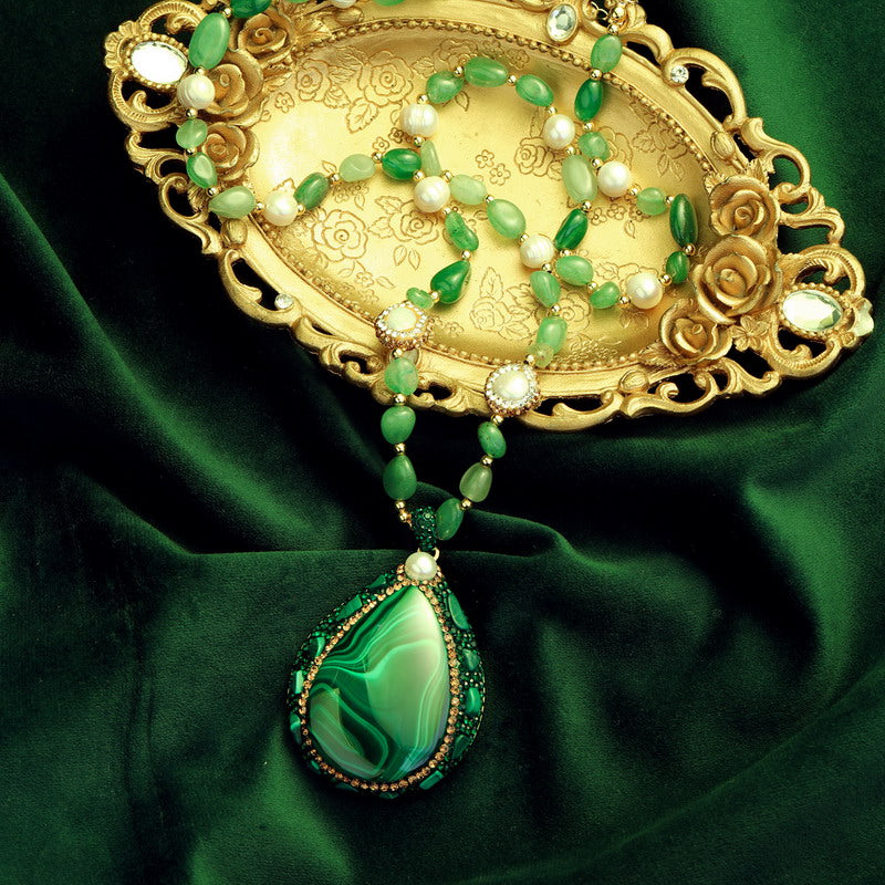 S2601N1 malachite pearl Sweater Chain Long necklace fine handmade gifts