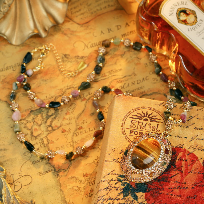 S2594N1 Pure Tourmaline Tiger's Eye Long Necklace Sweater chain fine handmade gifts