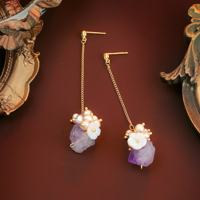 S4451E1 Pure Amethyst Pearl Stud Earrings Ear Accessories fine handmade gifts