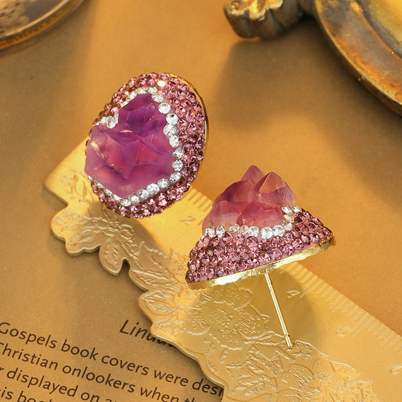 S4758E1 Pure Amethyst earrings Stud Ear Accessories fine handmade gifts