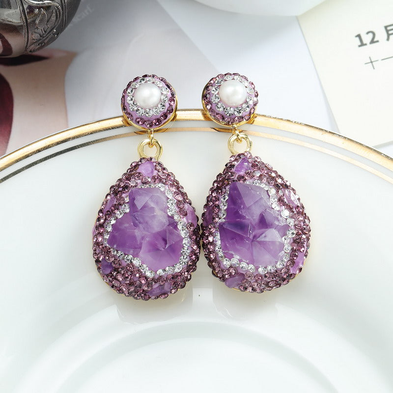 S4910E1 Pure Amethyst pearl earrings Stud Ear Accessories fine handmade gifts