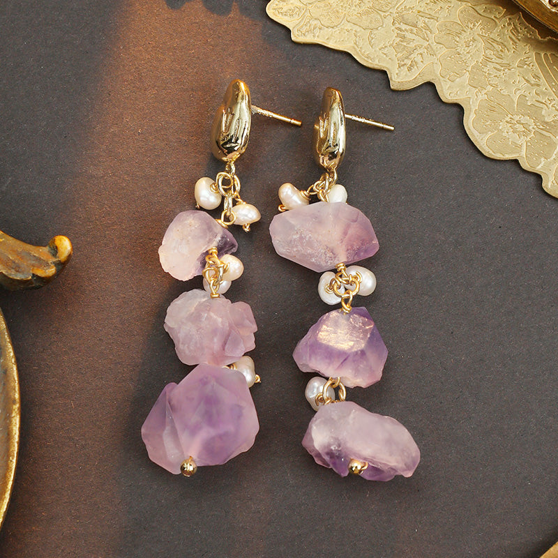 S4920E1 Pearl Amethyst Long Earrings Stud Ear Accessories fine handmade gifts