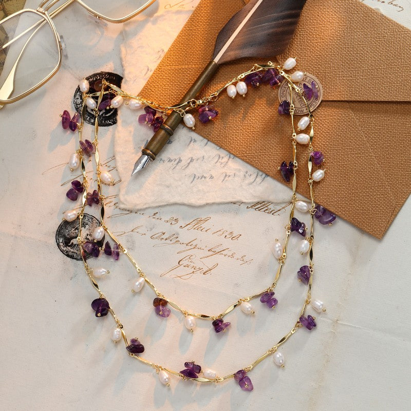 S2813N1 Pure Amethyst pearl Sweater Chain Long Necklace Choker fine handmade gifts
