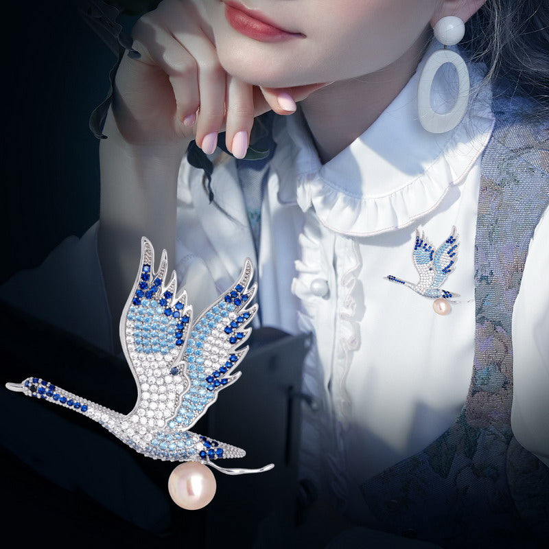 S2075B1 Pearl Bird Scarf Buckle Brooch fine handmade gifts