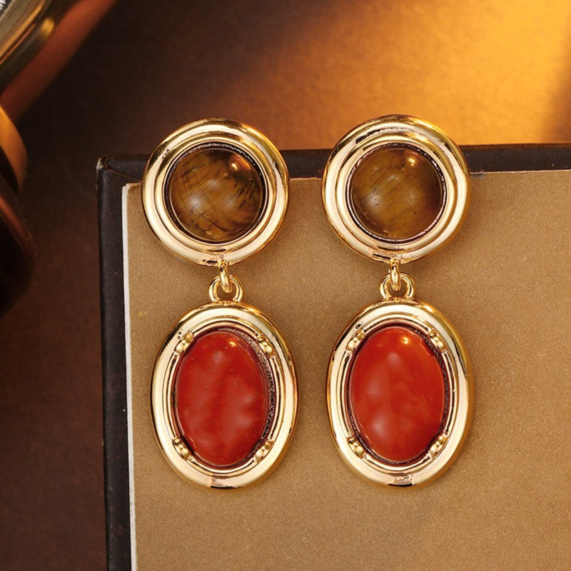 S4947E1 Tiger's Eye Long Earrings Stud Ear Accessories fine handmade gifts