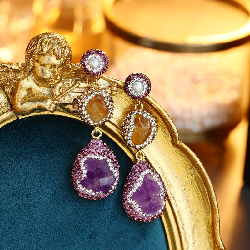 S4927E1 Pure Citrine Amethyst pearl earrings Stud Ear Accessories fine handmade gifts