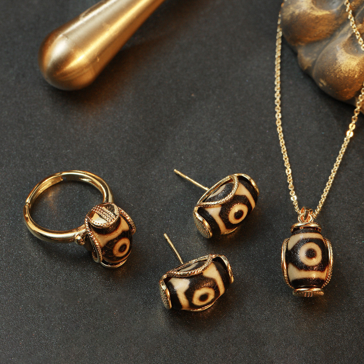 S1930S1 Pure Agate necklace earrings rings set fine handmade gifts