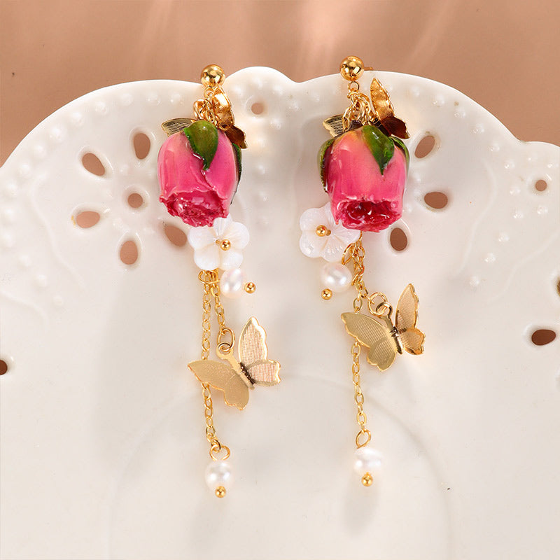 S5065E1 Earrings Butterfly Dance Rose