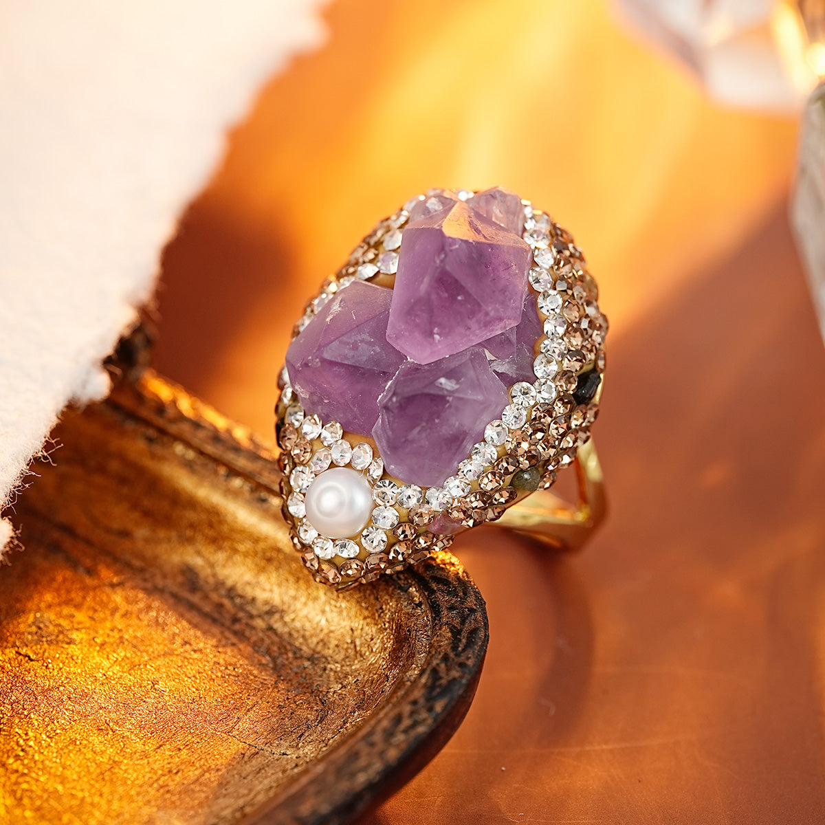 S2100R1 Amethyst Pearl Tourmaline adjustable one-size-fits-all Engagement Ring fine handmade gifts