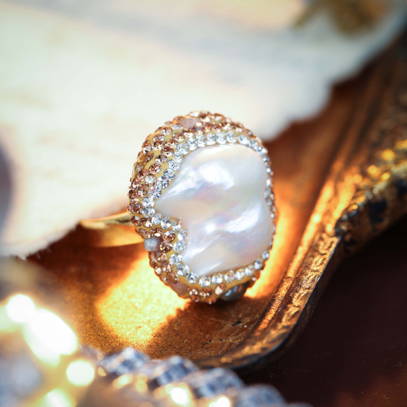 S1988R1 pearl Tourmaline adjustable one-size-fits-all engagement rings fine handmade gifts