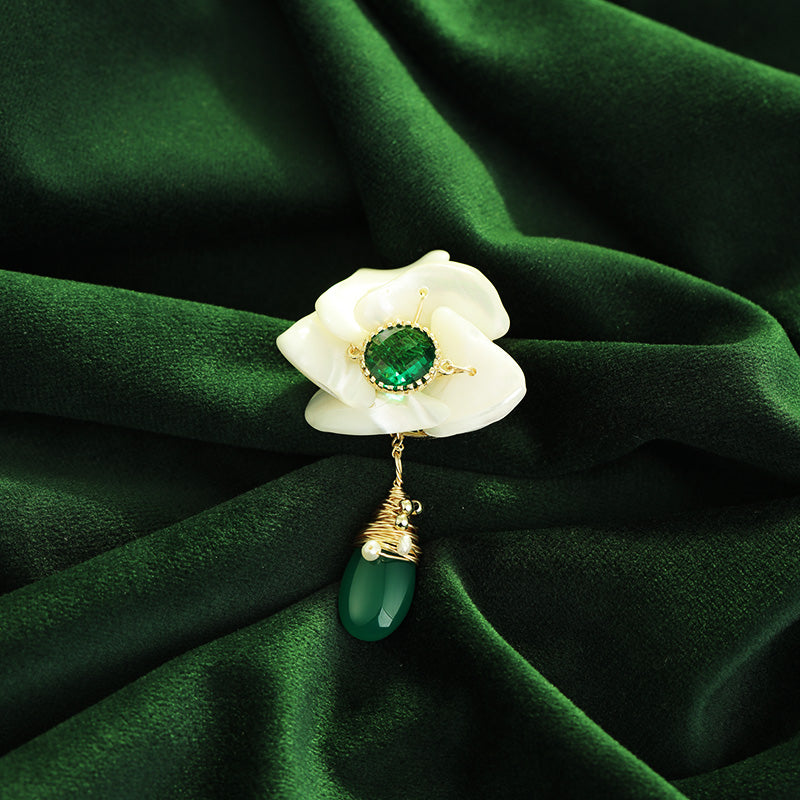 S2238B1 Pure Green Agate Brooch Scarf Buckle fine handmade gifts