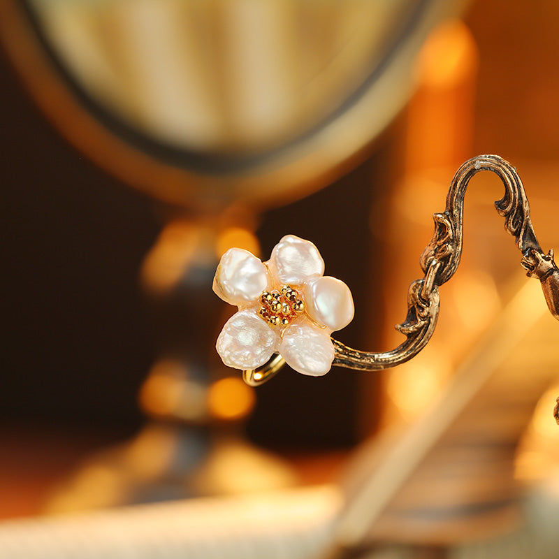 S2081R1 Pearl Flower adjustable one-size-fits-all Engagement Rings fine handmade gifts