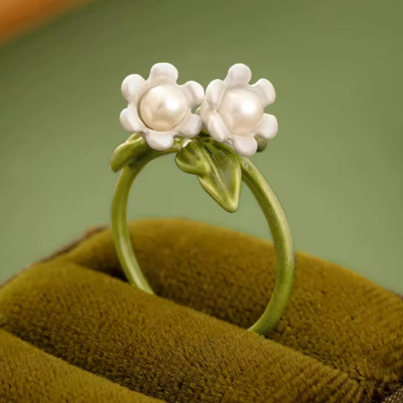 S1932R1 Pearl flower adjustable one-size-fits-all Engagement Rings fine handmade gifts