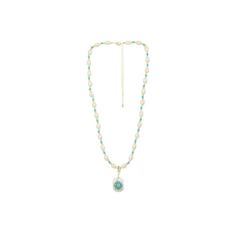 S2603N1 Pearl Pure White Turquoise Sweater Chain Long Necklace Choker simple elegant fine handmade gifts