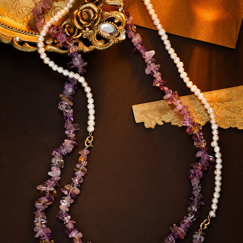 S2828N1 Pearl Amethyst Sweater Chain Long Necklace Choker fashion handmade gifts